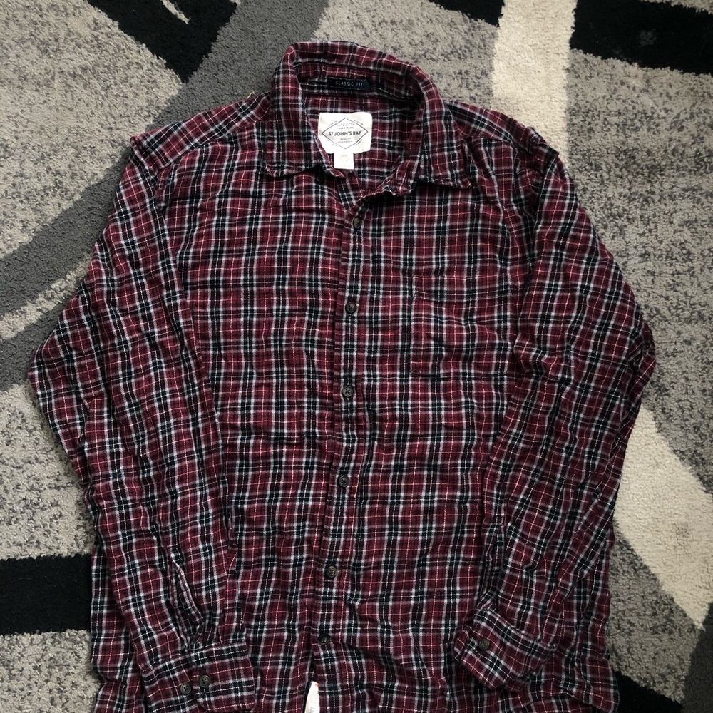 St. John's Bay Men’s Red and Black Plaid Button-Down Shirt